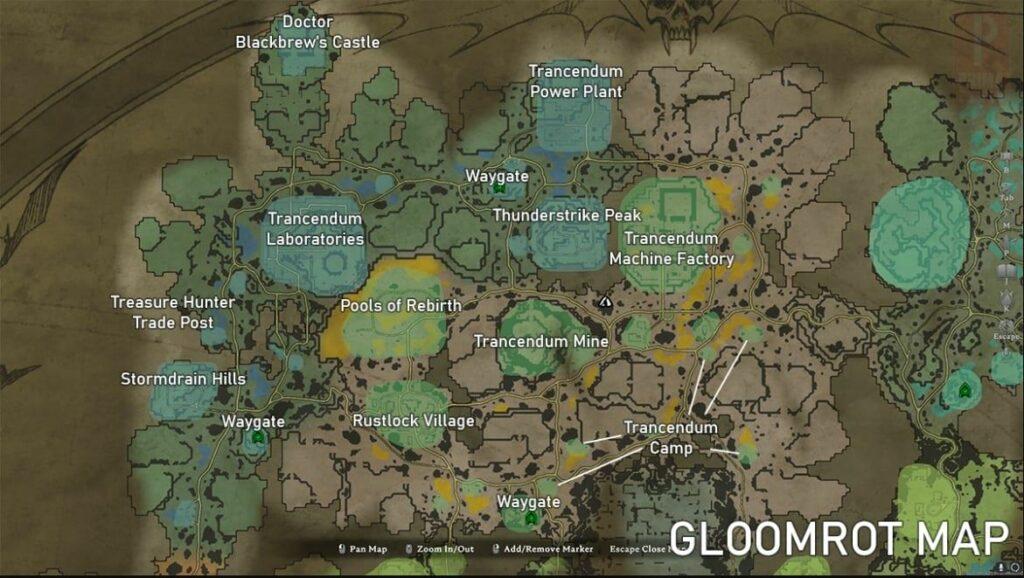 Gloomrot map, map over the full zone of gloomrot. North and south parts.