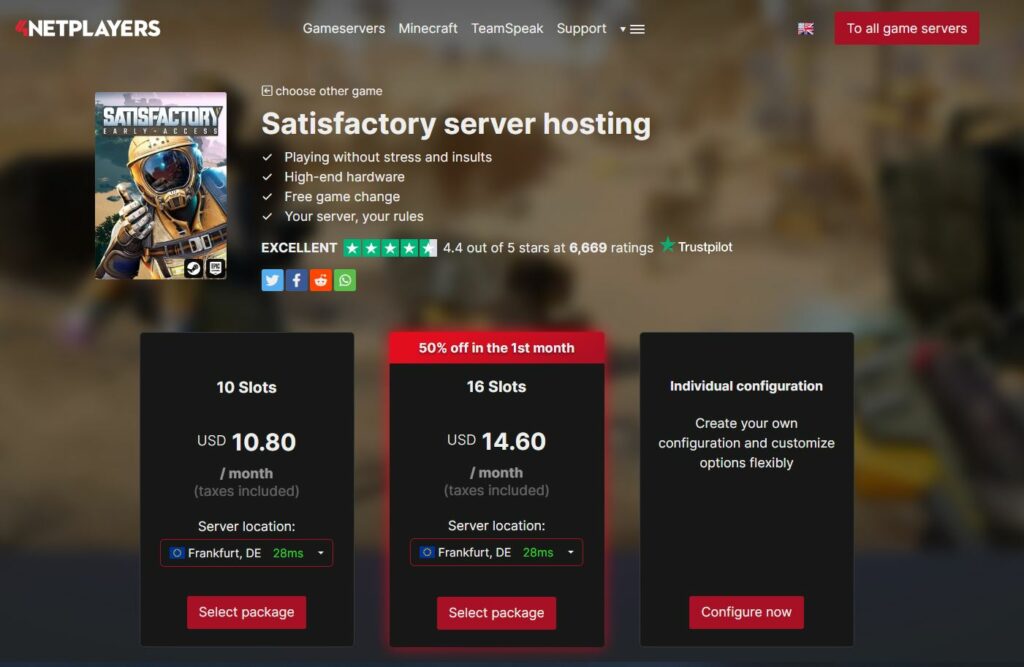 7th on our list of best Satisfactory hosting : 4NetPlayers