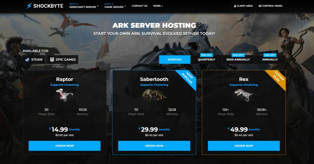 Control panel at Shockbyte for ARK hosting