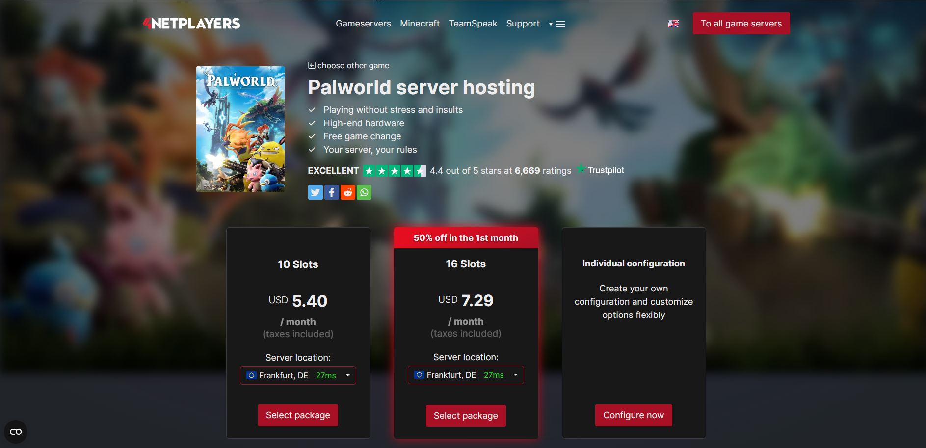 4Net players website. Cheapest Palworld host.