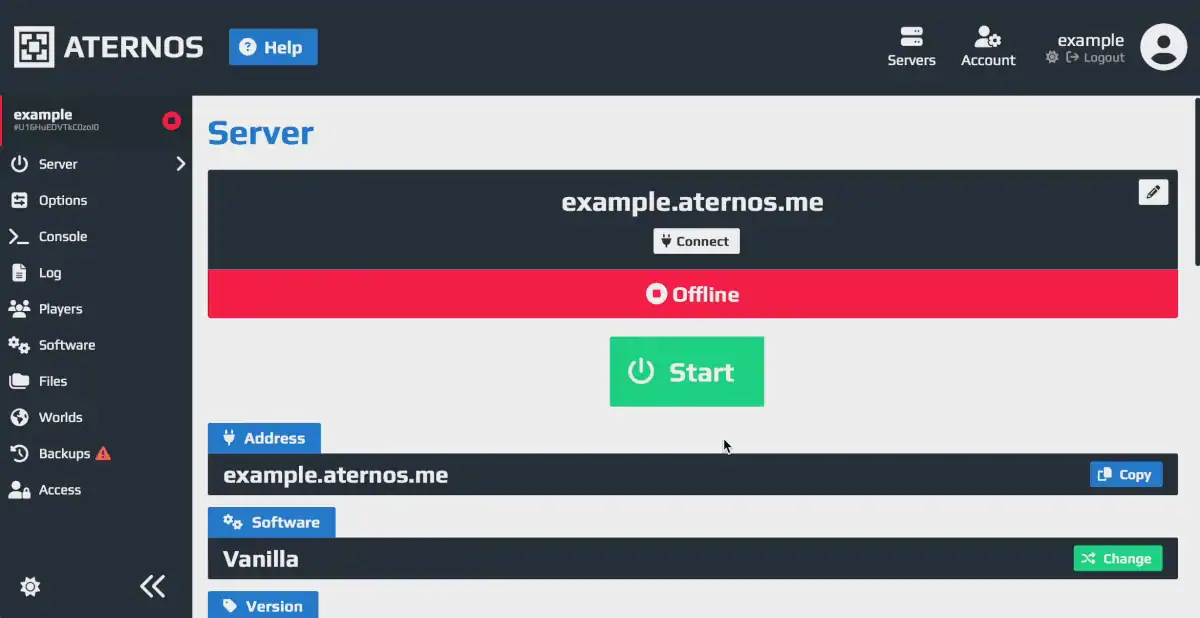 Aternos Aternos custom panel screenshot