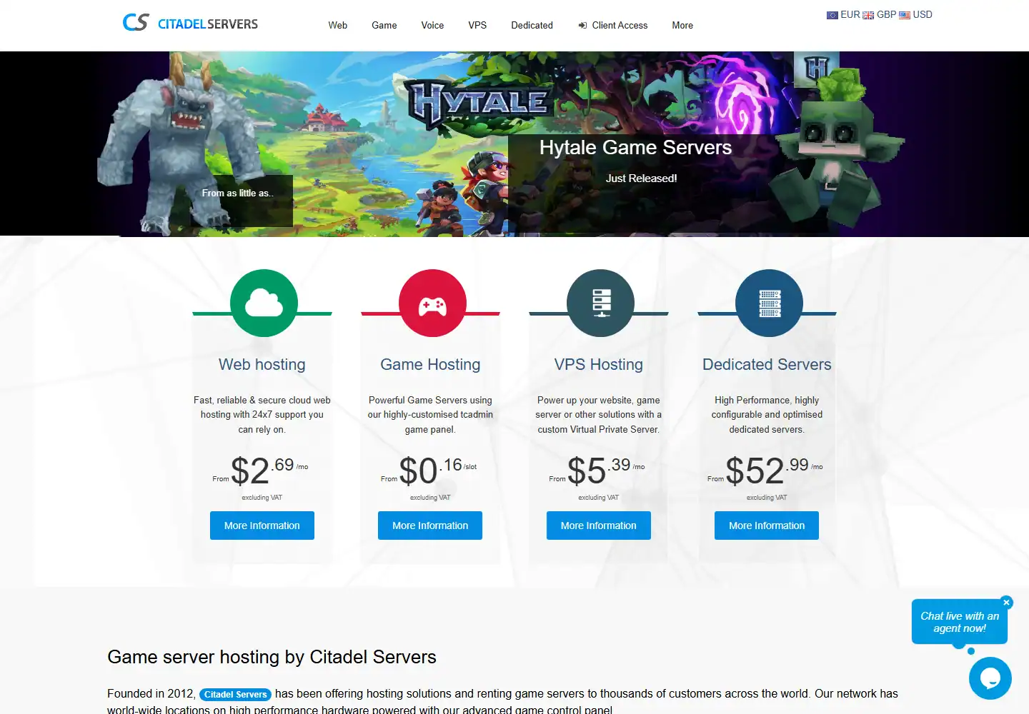 Citadel Servers homepage screenshot