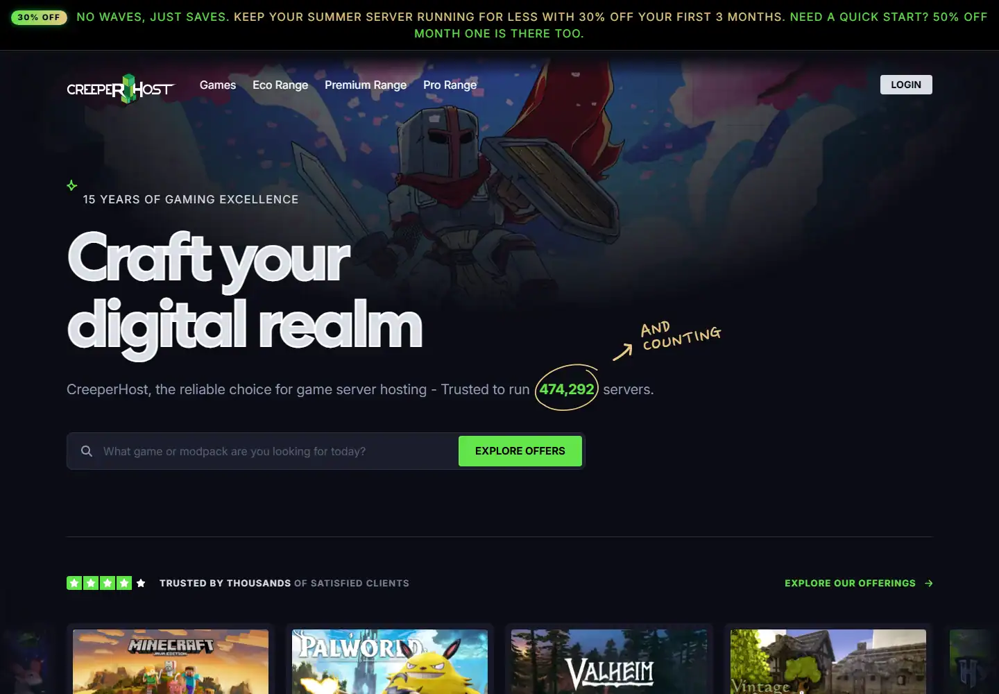 CreeperHost homepage screenshot