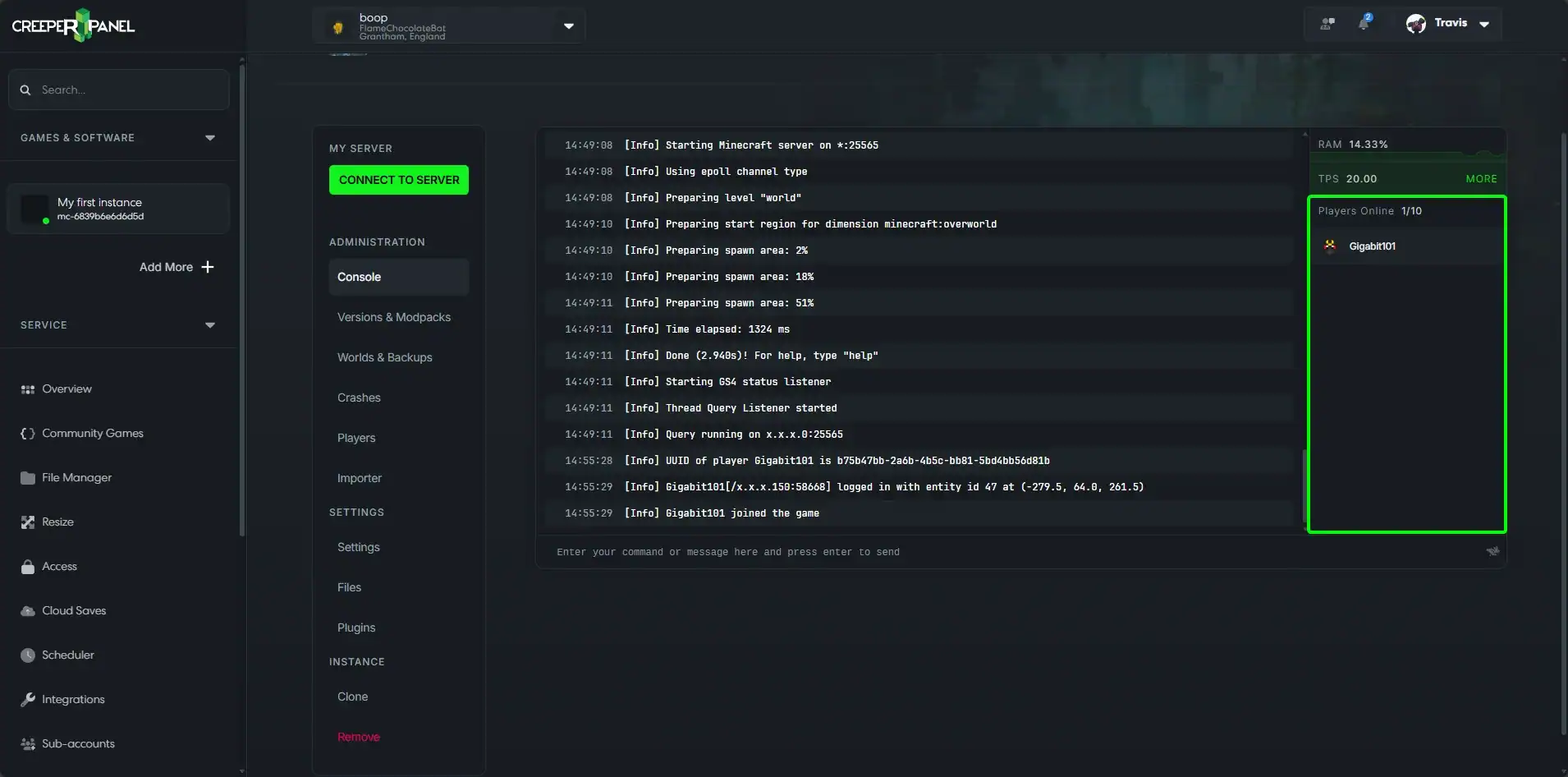 CreeperHost CreeperPanel screenshot