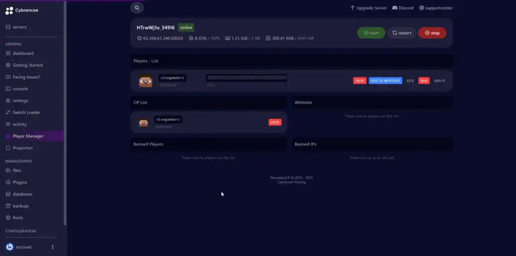 Cybrancee Cybrancee game panel screenshot