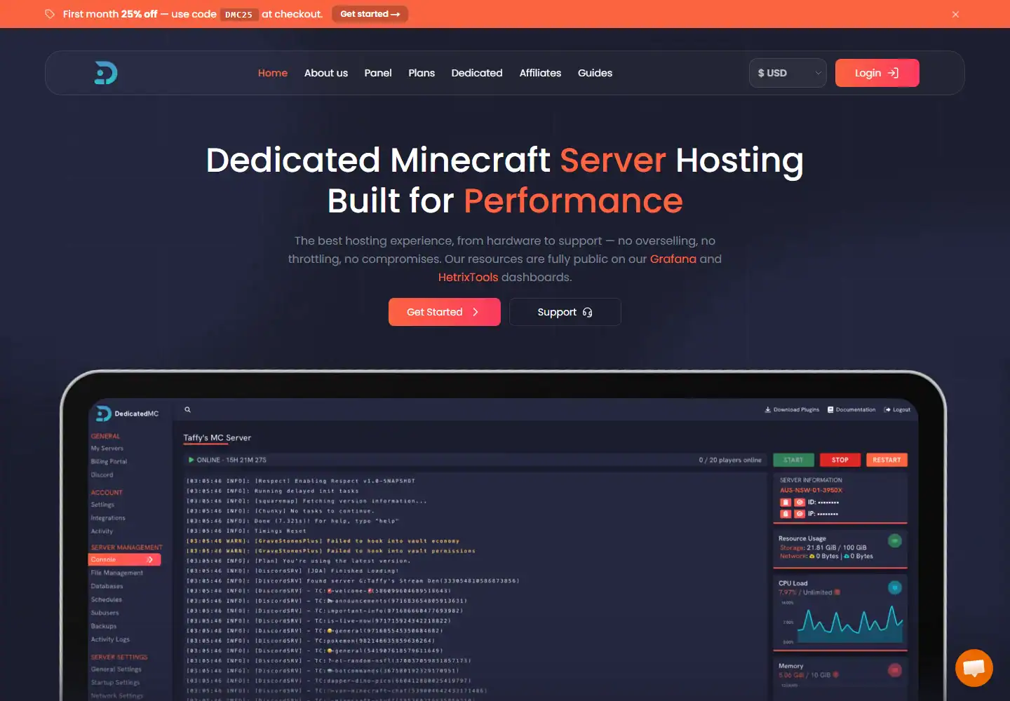 DedicatedMC homepage screenshot