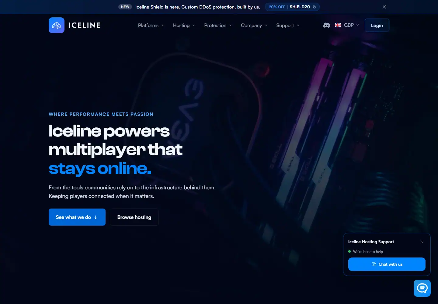 Iceline Hosting homepage screenshot