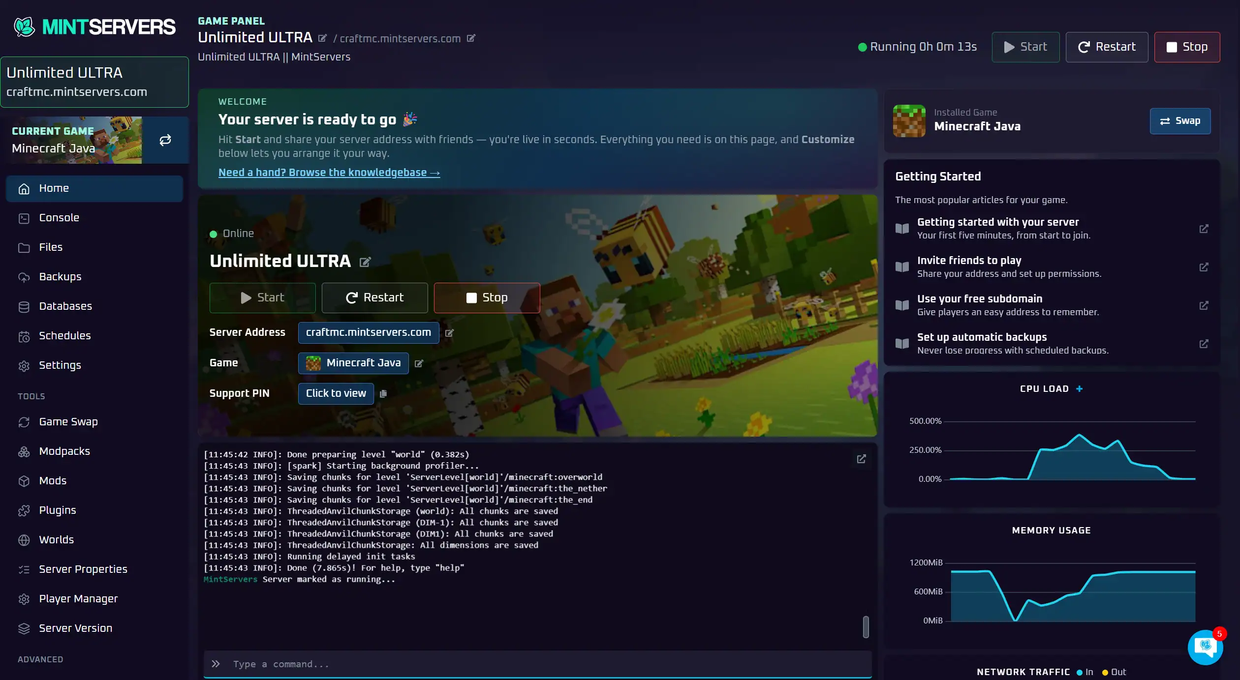 MintServers control panel screenshot