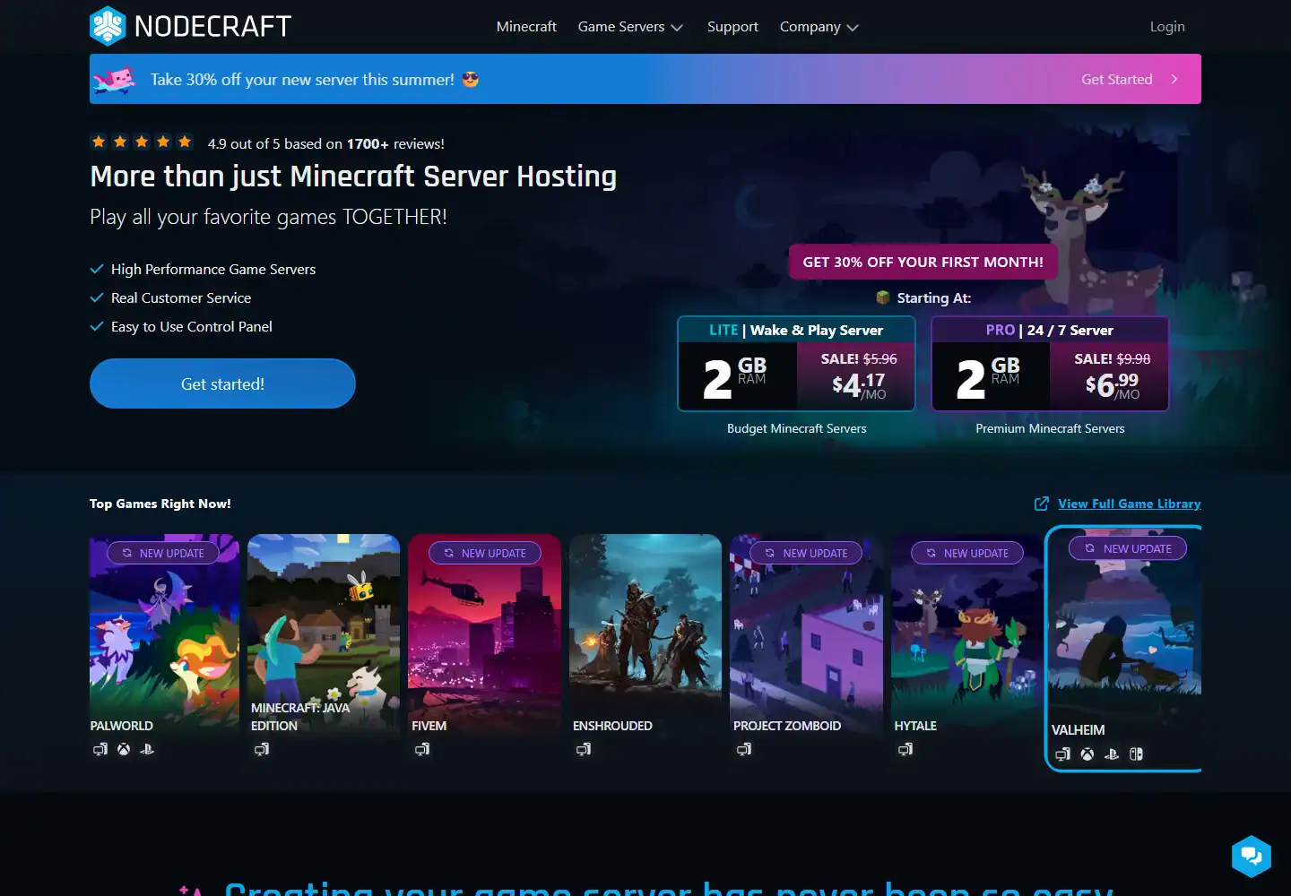 Nodecraft homepage screenshot