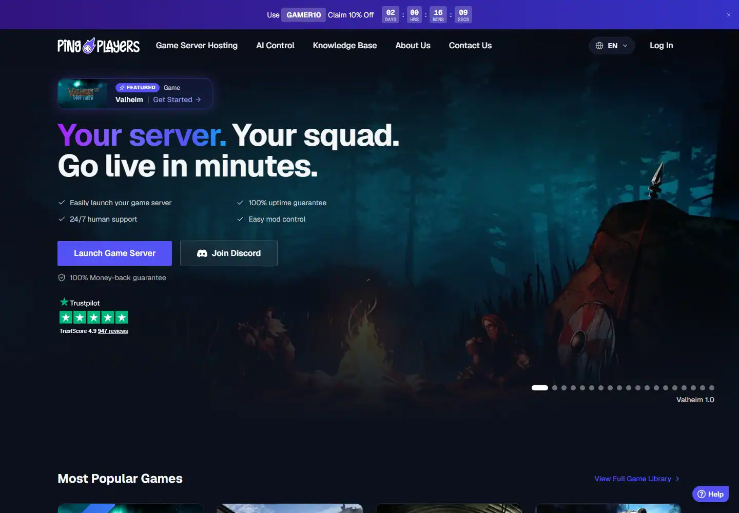 PingPlayers homepage screenshot