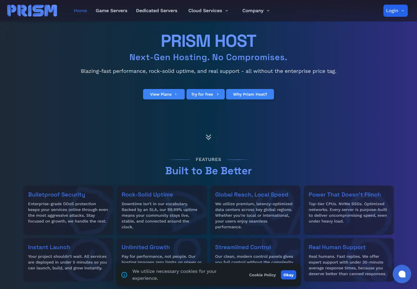 Prism Host homepage screenshot