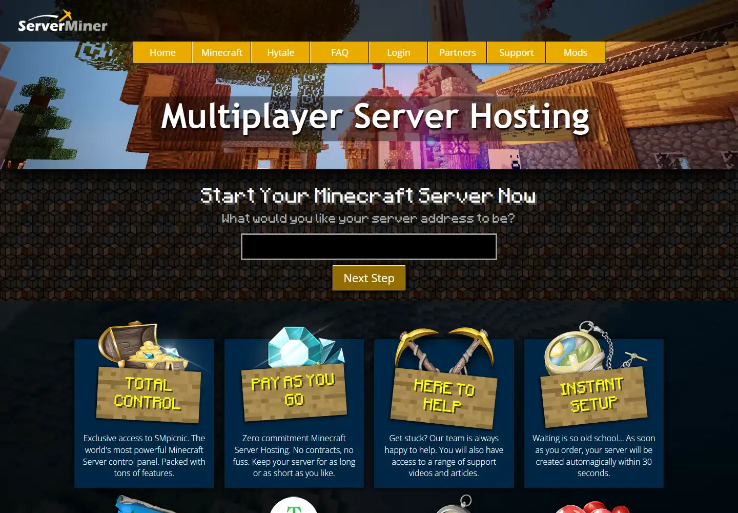 ServerMiner homepage screenshot