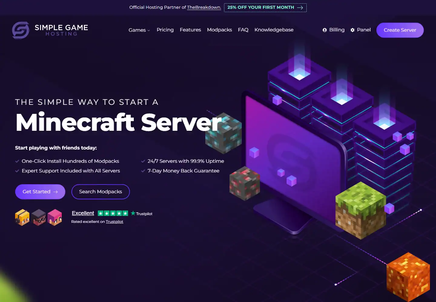 SimpleGameHosting homepage screenshot