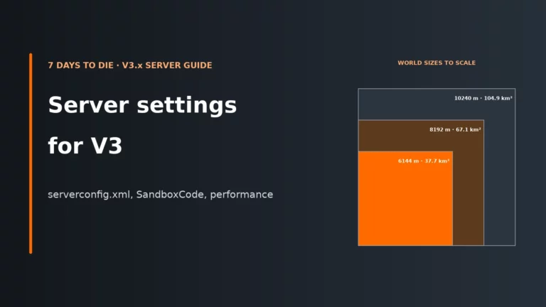 7 Days to Die Server Settings for V3: serverconfig.xml, SandboxCode and Performance