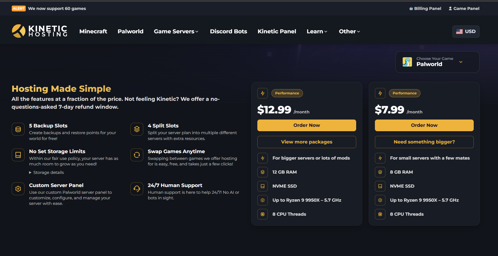Kinetic Hosting Palworld offering